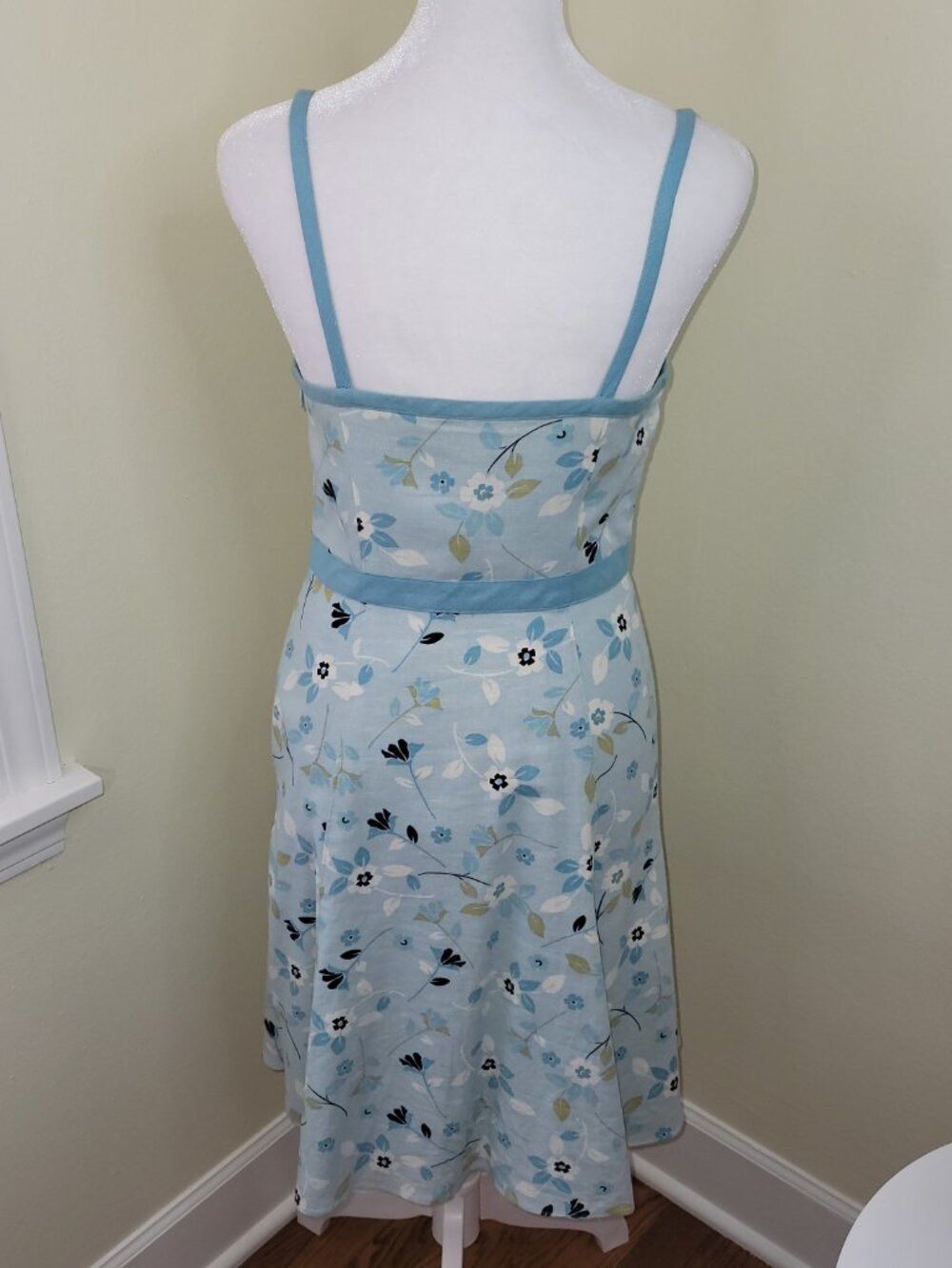 Ann Taylor Loft Linen Blend Dress Lined A-line Light Blue Floral Women's Size 2P - Picture 5 of 12